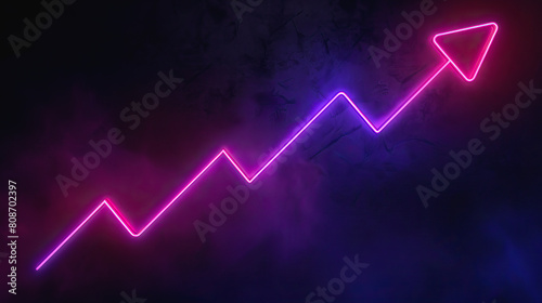 Abstract single line pink neon arrow isolated on dark background.