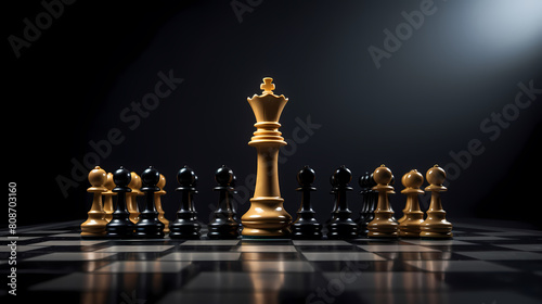 Chess pieces standing on a chessboard showing business strategy and success concept