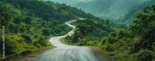 Winding Mountain Road. Surrounded with Lush Green Vegetation.