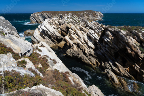 Beautiful cliffs and rock formations in the Baleal island, Peniche, Portugal, in a sunny day.