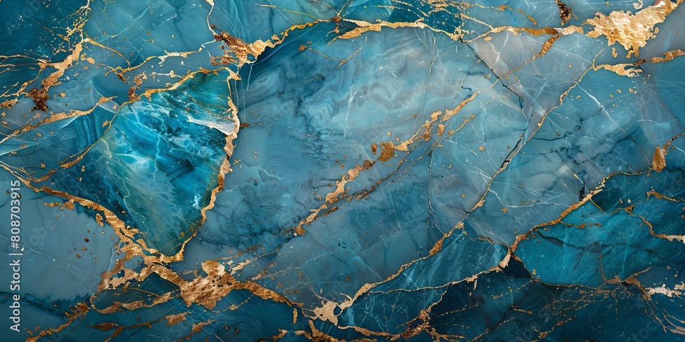 Fototapeta premium turquoise marble texture background with cracked gold details