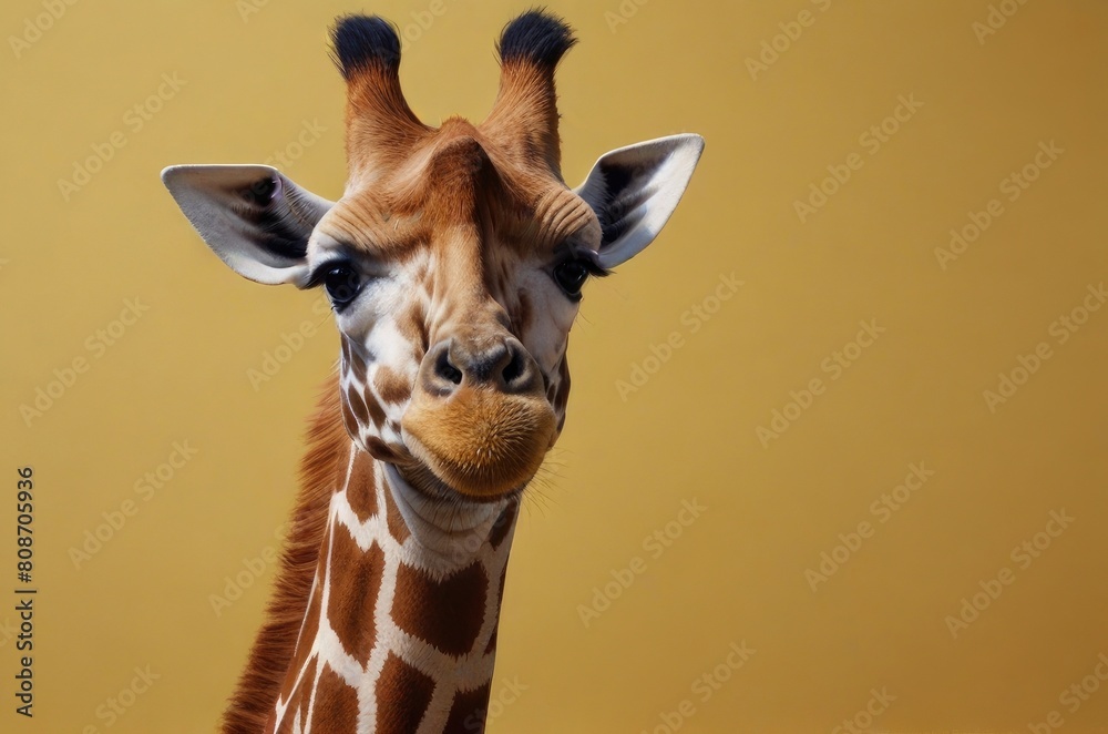 funny giraffe on a yellow background copy space
