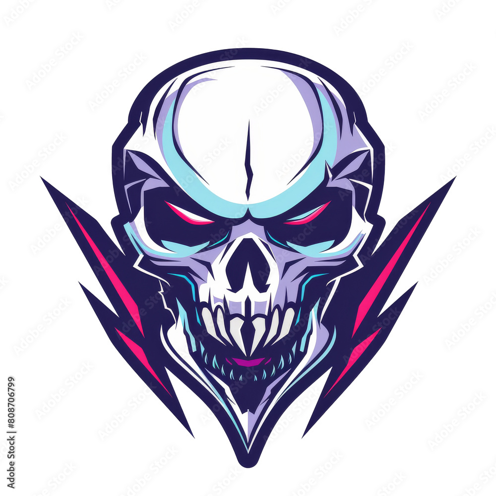 Futuristic skull emblem with neon accents