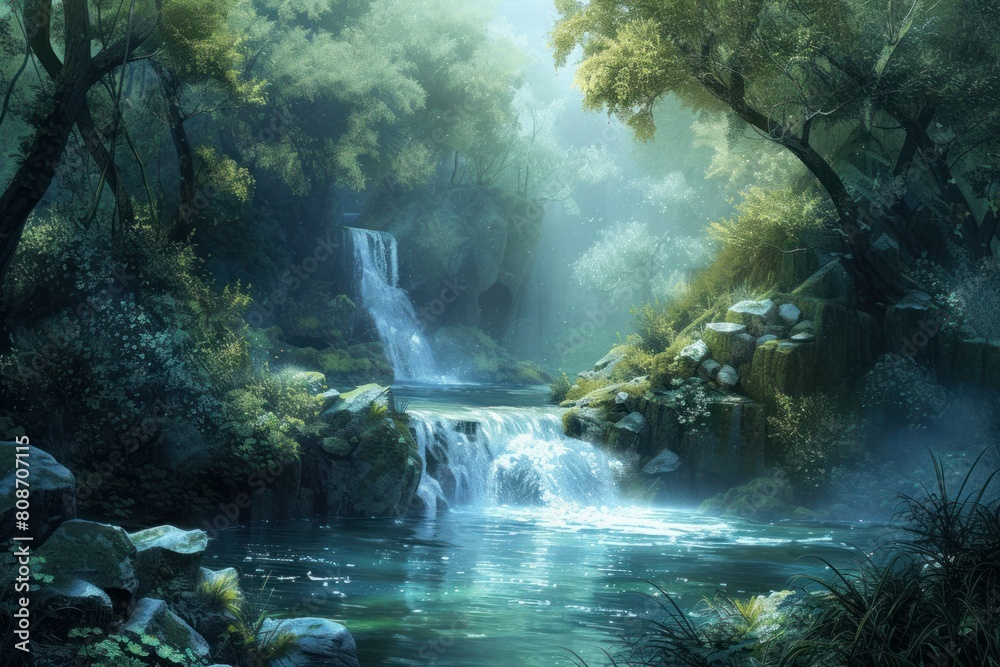 Naklejka premium Sparkling Beautiful fantasy river. Magic nature. Generate Ai