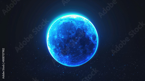 Glowing Blue Gradient Sphere on Black Background: Moonrise Abstract with Grainy Noise Texture Effect for Poster Design