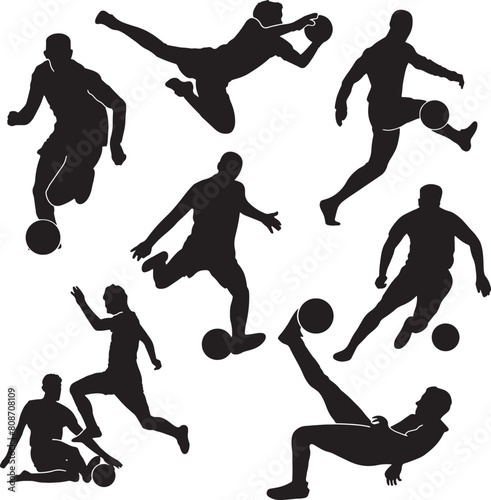 set of football soccer player silhouettes 