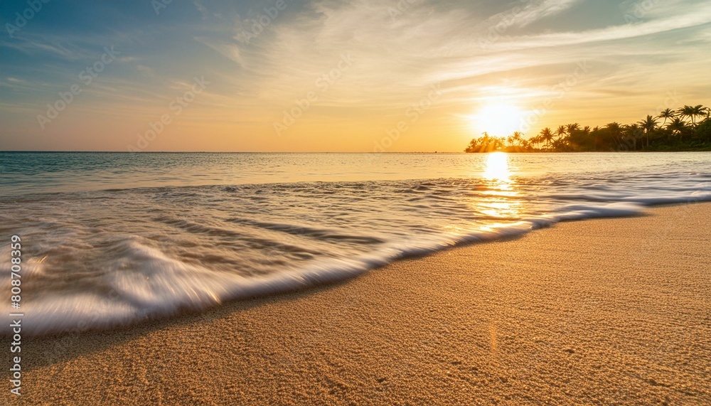 Closeup sea sand beach. Panoramic beach landscape. Inspire tropical beach seascape horizon