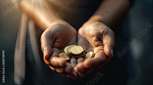 The Wealthy Guardian: Person Holding a Stack of Coins photo
