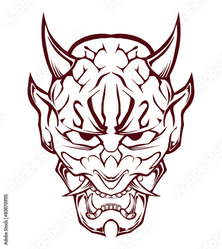 Illustration of a Japanese Hannya mask. Perfect for stickers, icons, logos, posters, banners