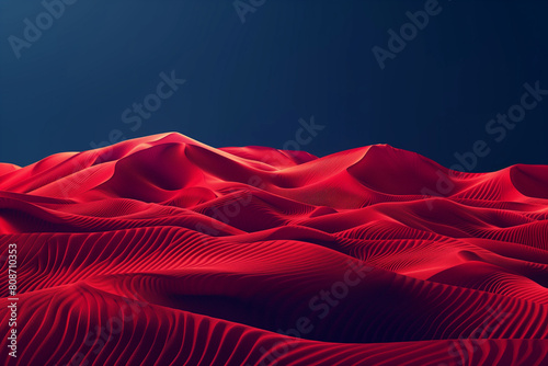 This is a 3D rendering of red dunes in the desert at night  created in a low poly style. The scene is minimalistic with simple shapes and no intricate details  emphasizing the stark beauty 