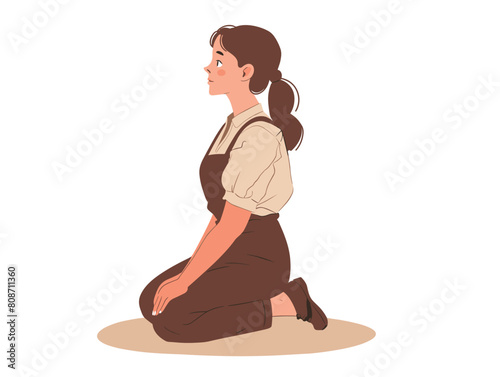 waiter background, Girl in lizard pose, front leg bent with back leg extended behind and forearms resting on the ground., very simple and isolate in the style of animated illustrations, waiter 