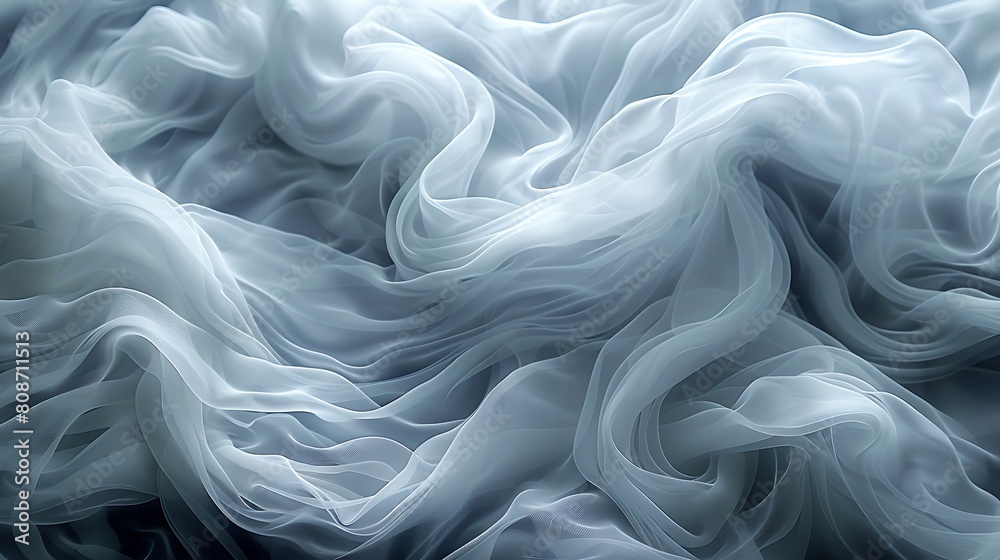 A close-up of swirling white mist, capturing its texture and movement as it creates a veil over a tranquil scene.