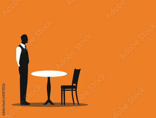 waiter background, Person watching a documentary to broaden their understanding., very simple and isolate in the style of animated illustrations, waiter background
