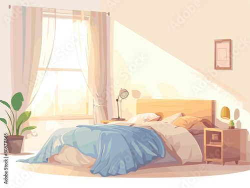 a painting of a bed with a blue blanket on it and a picture of a bed with a picture of a bed with a picture of a bed and a picture of a bed with a picture