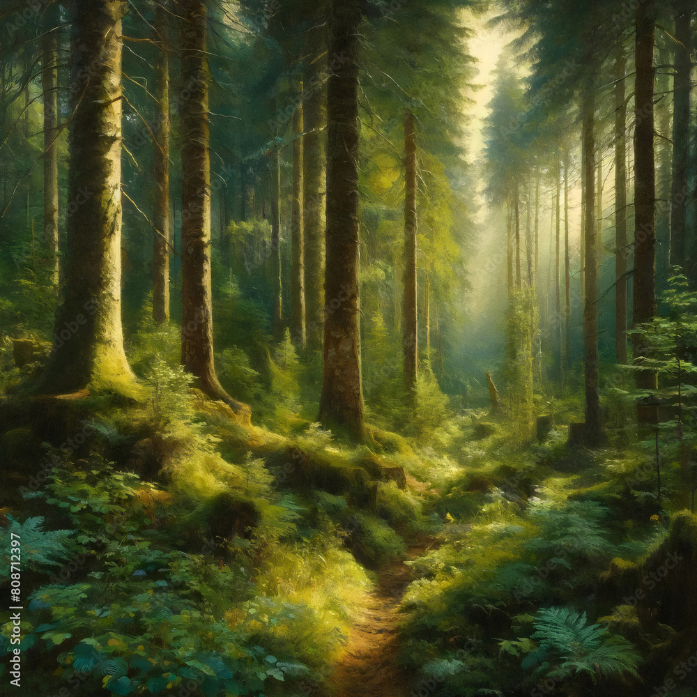 Obraz premium Ölgemälde Waldlandschaft