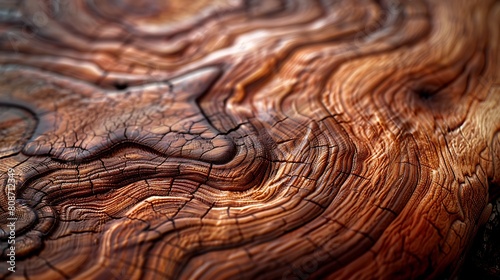 A close-up view of wood grain, highlighting the rich, detailed textures and natural patterns of the wood, emphasizing the depth and beauty of the grain in warm lighting.