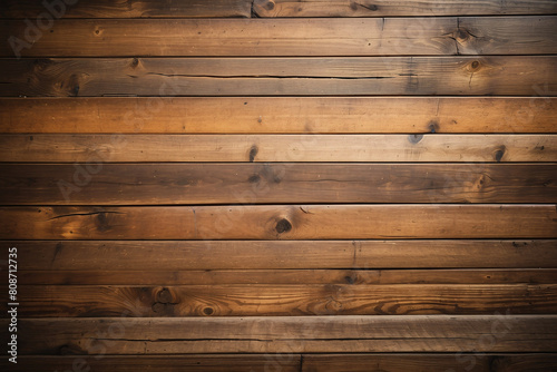 Close-up of natural brown wooden planks, showcasing the wood grain and texture for a rustic background photo