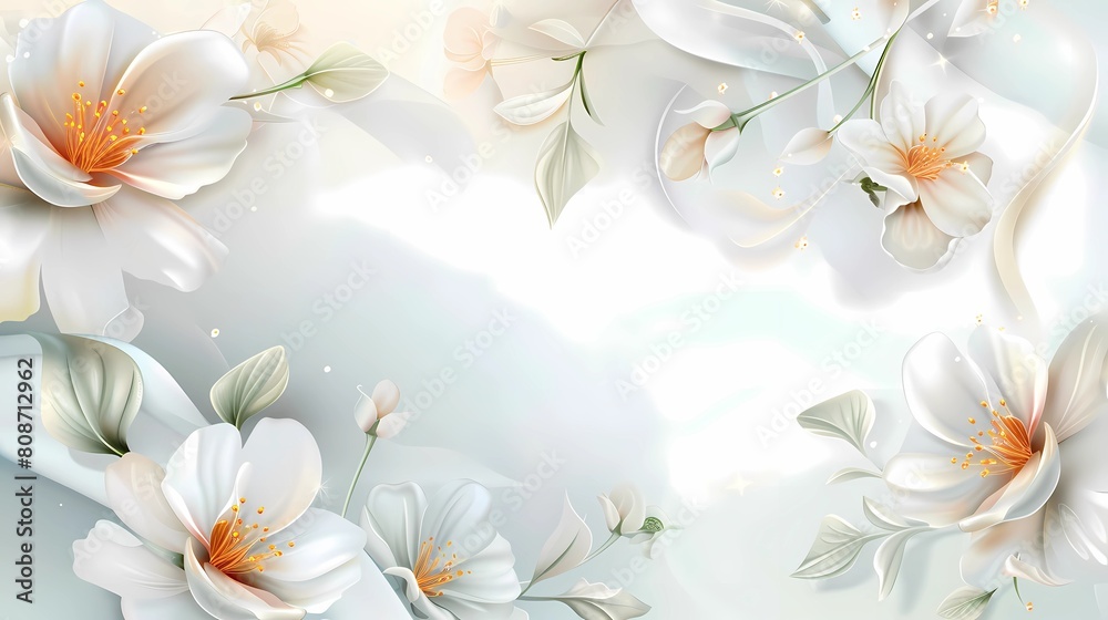 Spring background with white crocus flowers and leaves, Generative AI illustrations. Spring background with white crocus flowers and leaves, Generative AI illustrations.