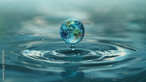 Earth dropped into a watery globe photo