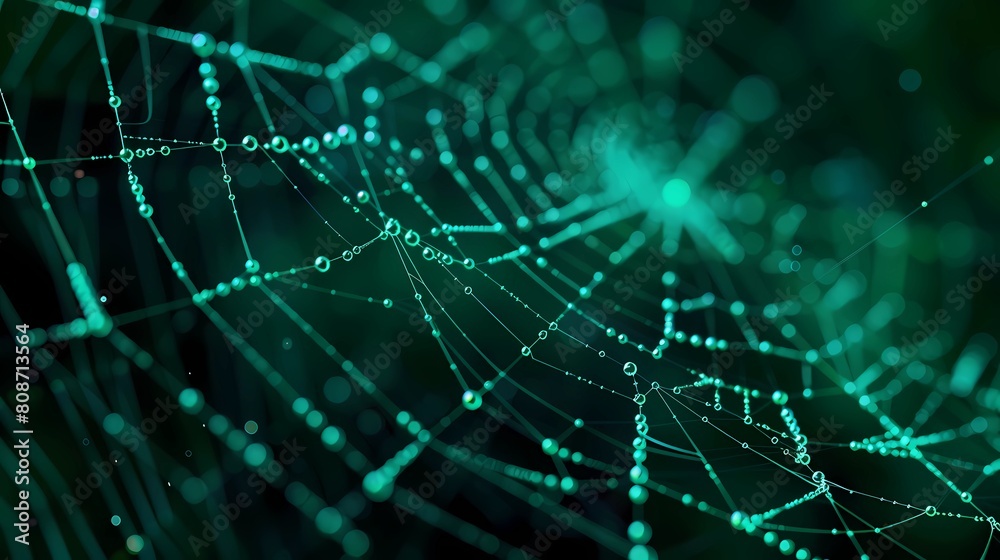 spider web close up on a green background, Generative AI illustrations.