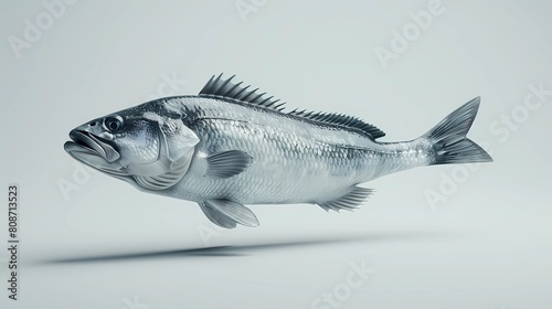 3d rendering of a fresh fish on a gray background with shadow, Generative AI illustrations. photo