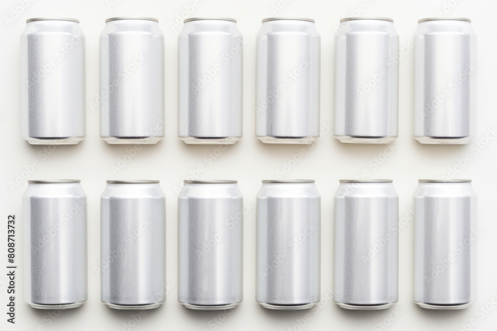 soft drink cans lined up for mockup on white background soft drink cans lined up for mockup on white background