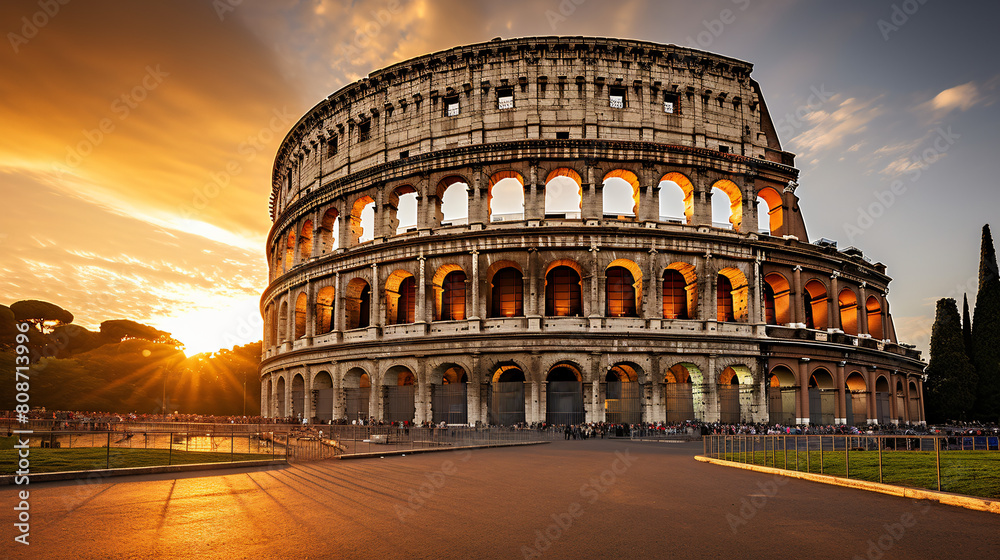Colosseum is the most landmark in Rome at sunrise