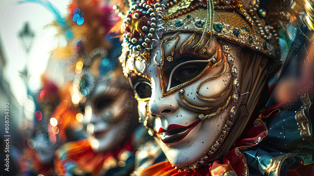 close up of a carnival mask, close up of a carnival scene in the brazil, face with carnival mask, colored faces