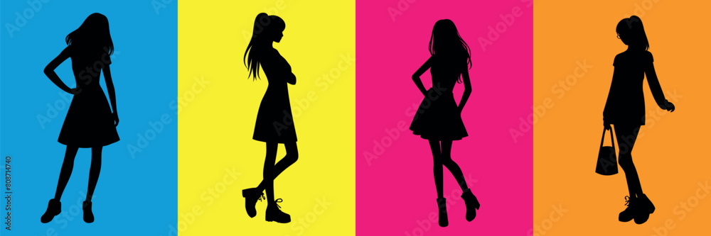 Φωτογραφία Vibrant fashionable female silhouettes, fashion girl vector