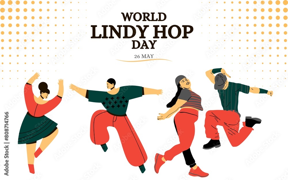 WHITE BACKGROUND   COLORFUL ILLUSTRATION WORLD LINDY HOP  DAY TEMPLATE DESIGN  