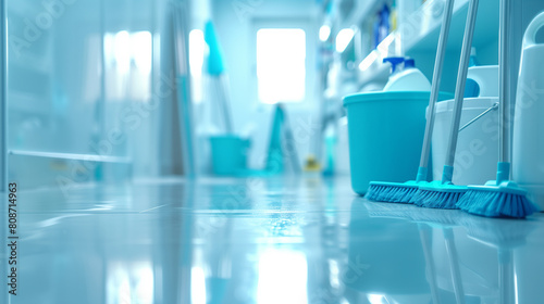 Janitorial room showcasing an array of cleaning supplies.