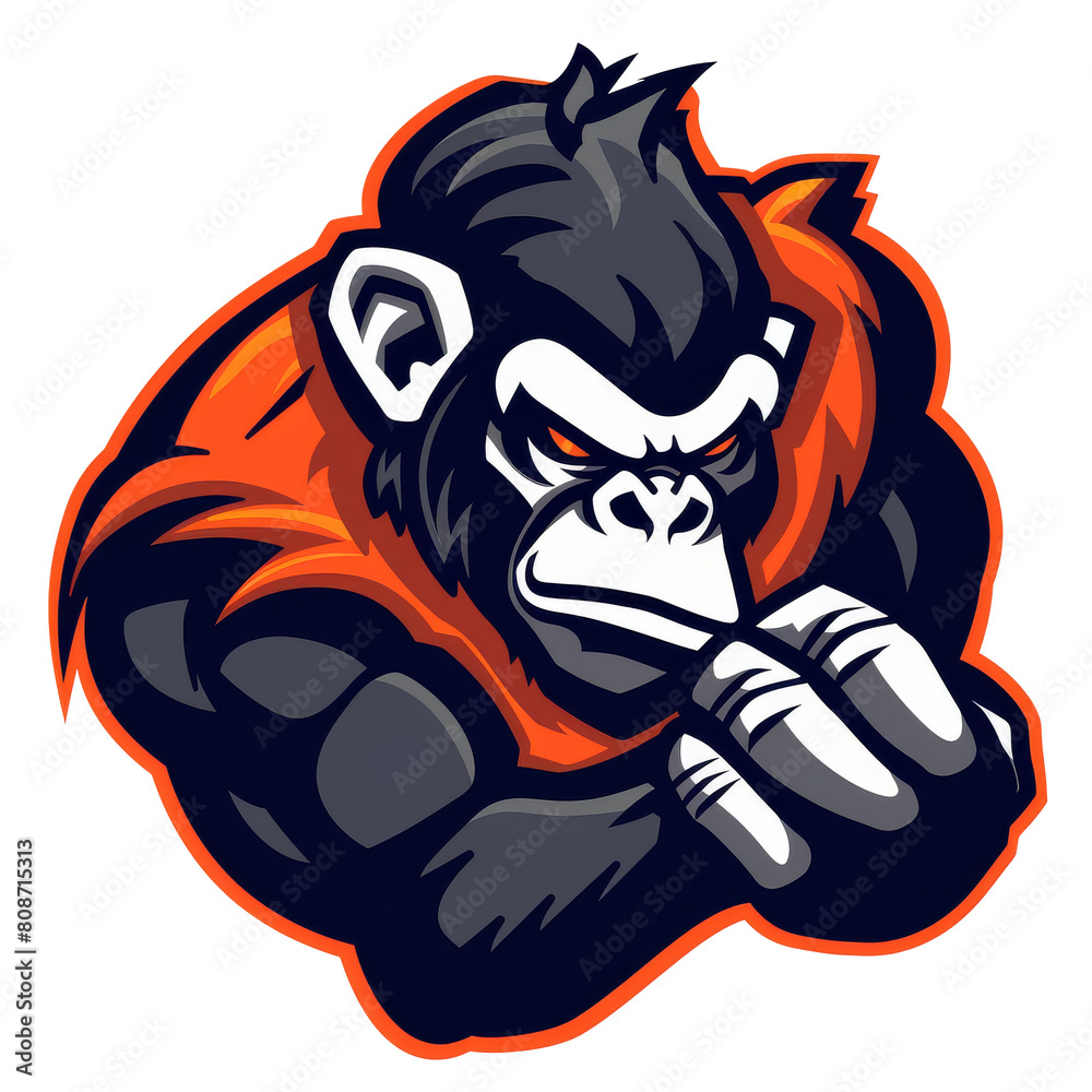 Intense gorilla mascot with a fiery aura