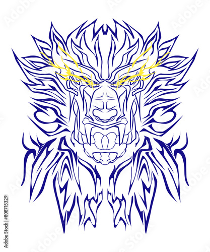 Illustration of a blue lion tribal tattoo. Perfect for tattoos, stickers, poster elements, banners