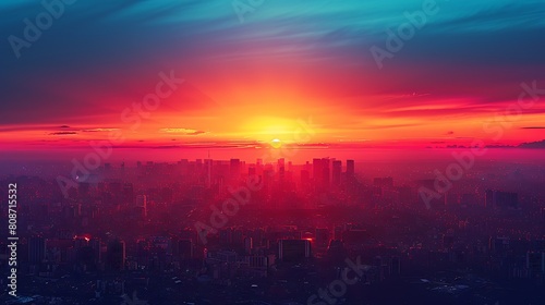 A digital artwork that uses gradient layers to represent a sunset  with each horizontal layer gradually changing color to simulate the peaceful end of the day.