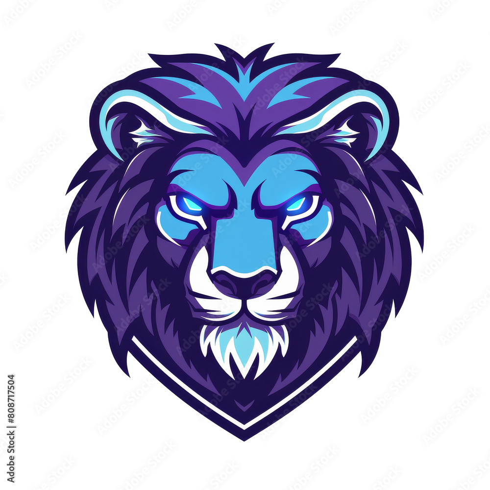Majestic blue and purple lion with a fierce gaze Majestic blue and purple lion with a fierce gaze