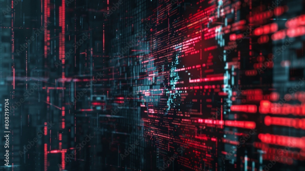 Obraz premium Digital Matrix Glitch Highlighting Cyber Vulnerabilities