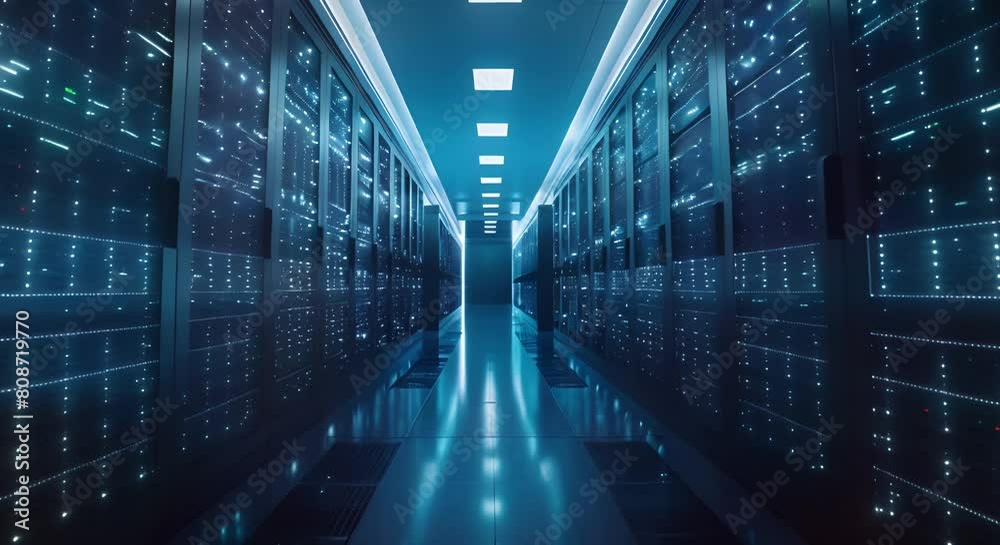 Data center technology enables digitalization through cloud computing for web services. Concept Data Center Technology, Digitalization, Cloud Computing, Web Services
