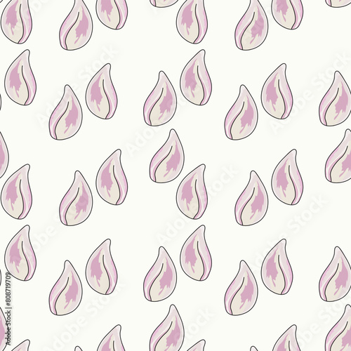 Hand-drawn pattern of garlic. Cloves of fresh garlic. For textiles, illustrations, wrapping paper, textiles, printing about natural vitamins, healthy food, immunity