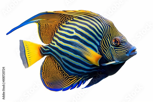 Colorful tropical fish isolated on white background, showcasing nature's underwater beauty