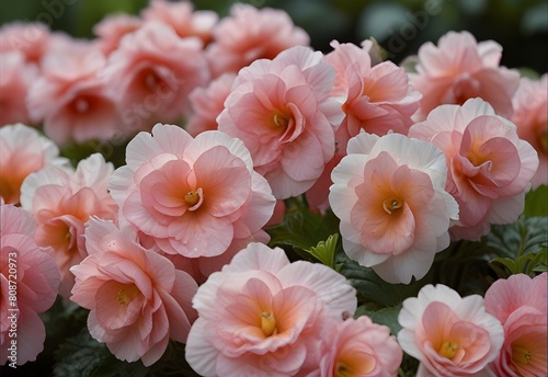 Clusters of delicate pink begonias in a garden  generative AI