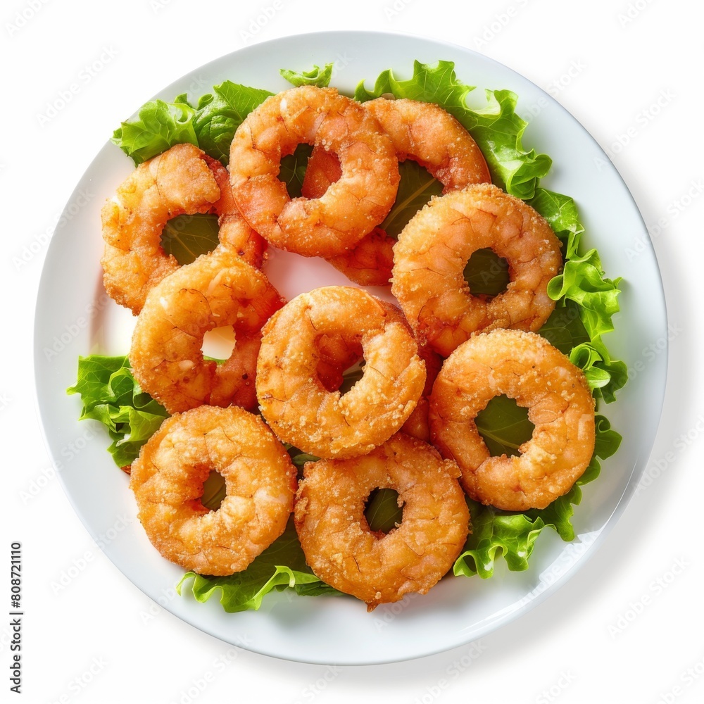 Die cut a plate of fried shrimp donuts with salad isolated on white background for Thai food, Asian food, cafe, restaurant, menu, recipe, cuisine, food delivery, breakfast, lunch, brunch, dinner Die cut a plate of fried shrimp donuts with salad isolated on white background for Thai food, Asian food, cafe, restaurant, menu, recipe, cuisine, food delivery, breakfast, lunch, brunch, dinner