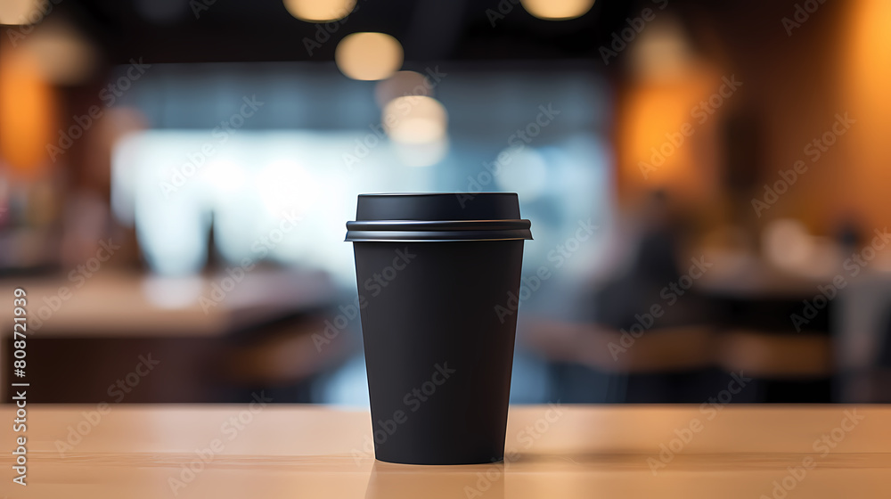 Black paper coffee cup on modern cafe table Black paper coffee cup on modern cafe table