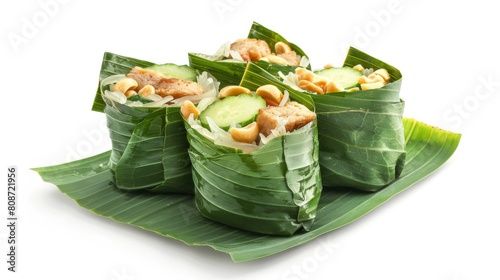 Die cut of A royal leaf wrap appetizer, call Miang kham on white isolated photo