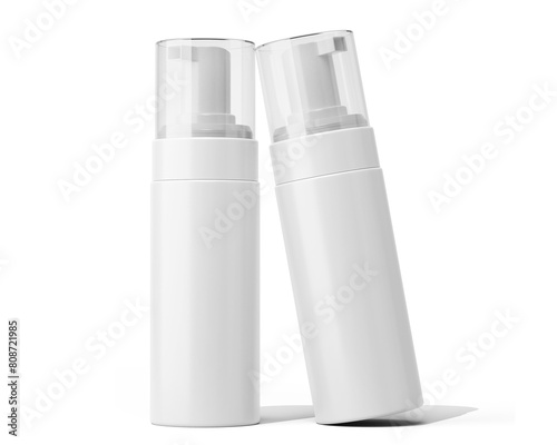 Blank White Plastic Foam Spray Bottle Packaging Isolated On Transparent Background, Prepared For Mockup, 3D Render.
