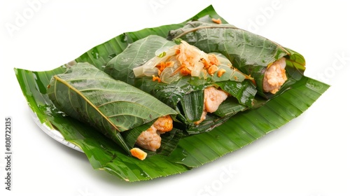 Die cut of A royal leaf wrap appetizer, call Miang kham on white isolated photo