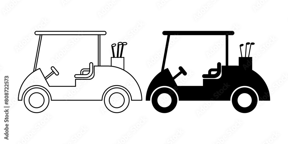 side view Golf cart icon set isolated on white background