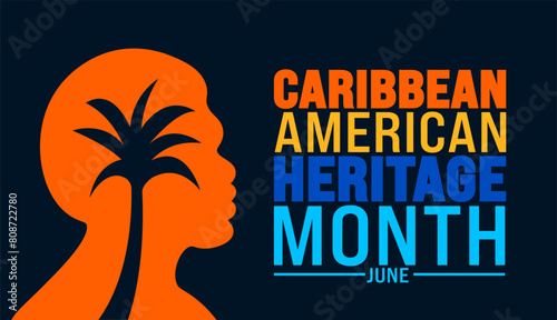 June is Caribbean American Heritage Month background template with Caribbean man and palm tree vector design. Holiday concept. used to background, banner, placard, card, and poster design template.