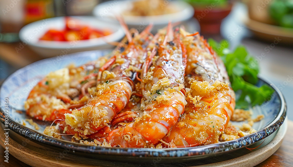 fried crispy prawn on a plate closeup shot generated by AI	