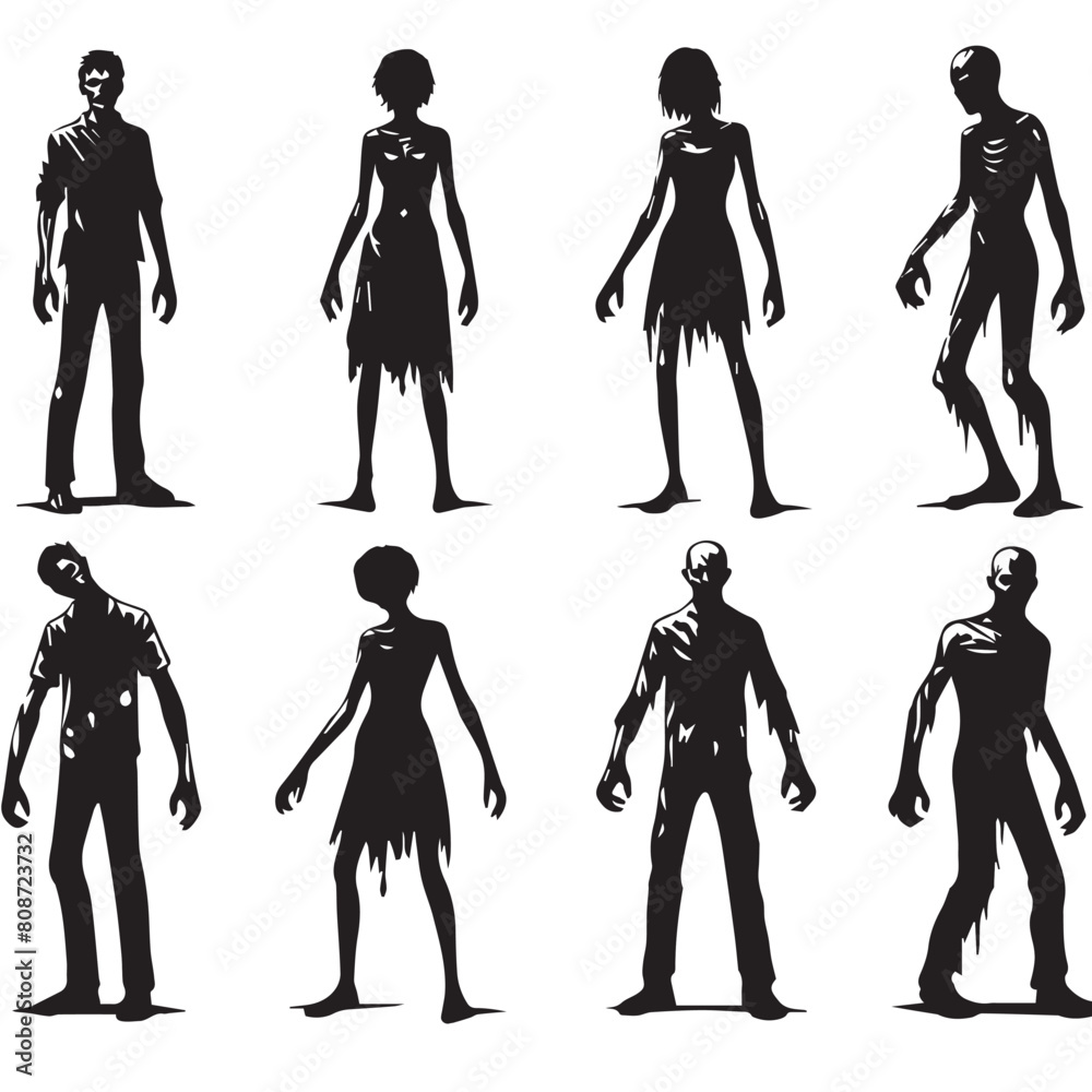 Vector set of zombies with silhouette style