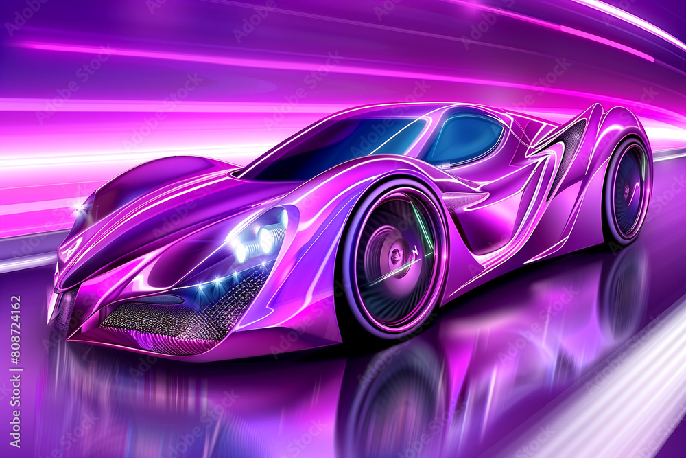 Naklejka premium A purple car cruises on a matching road with pink details